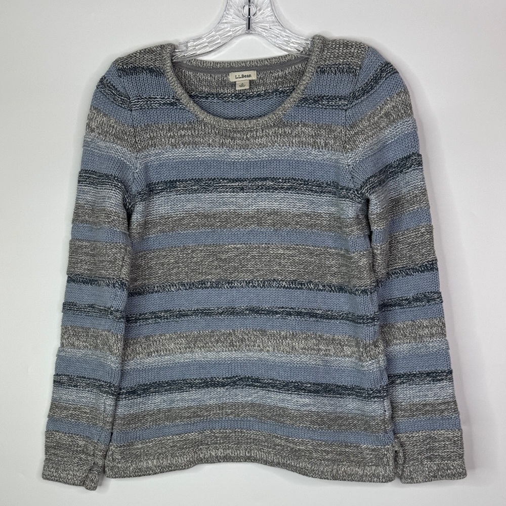 L.L. Bean 300172 Gray Blue Striped Sweater Size Small
